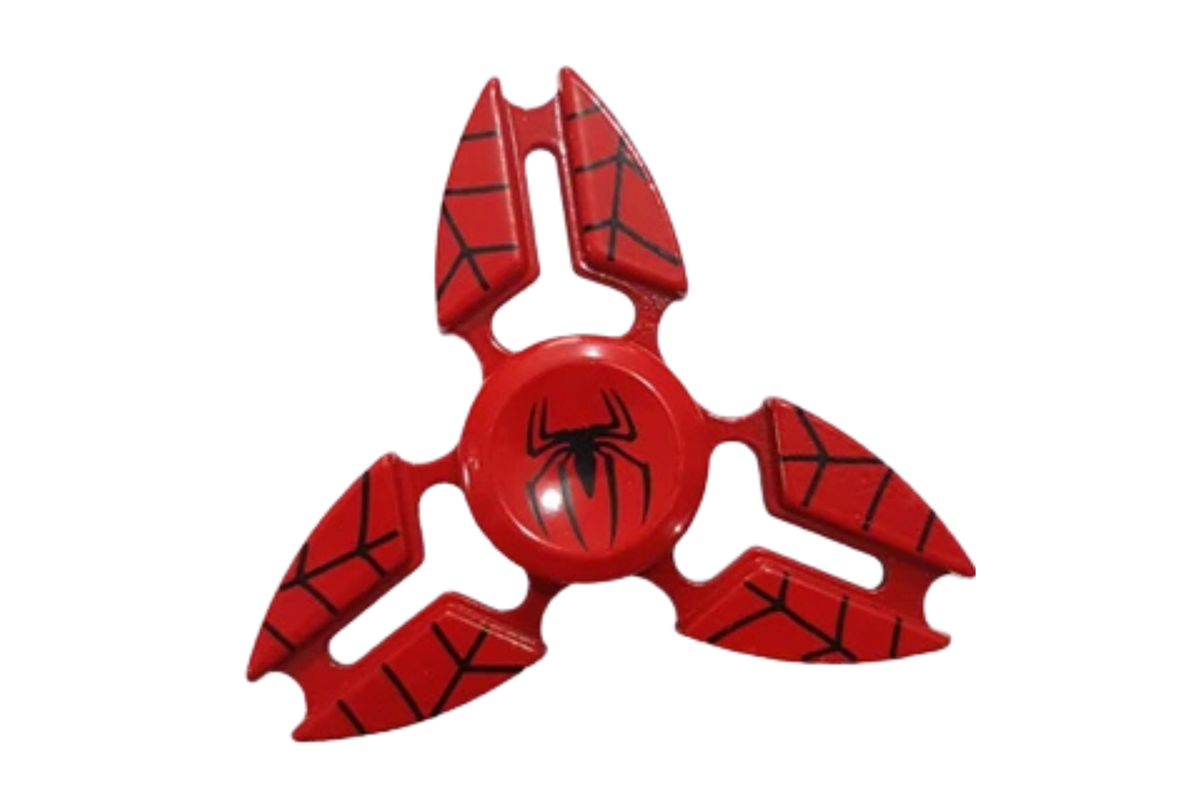 Red fidget spinner with spider design on a white background