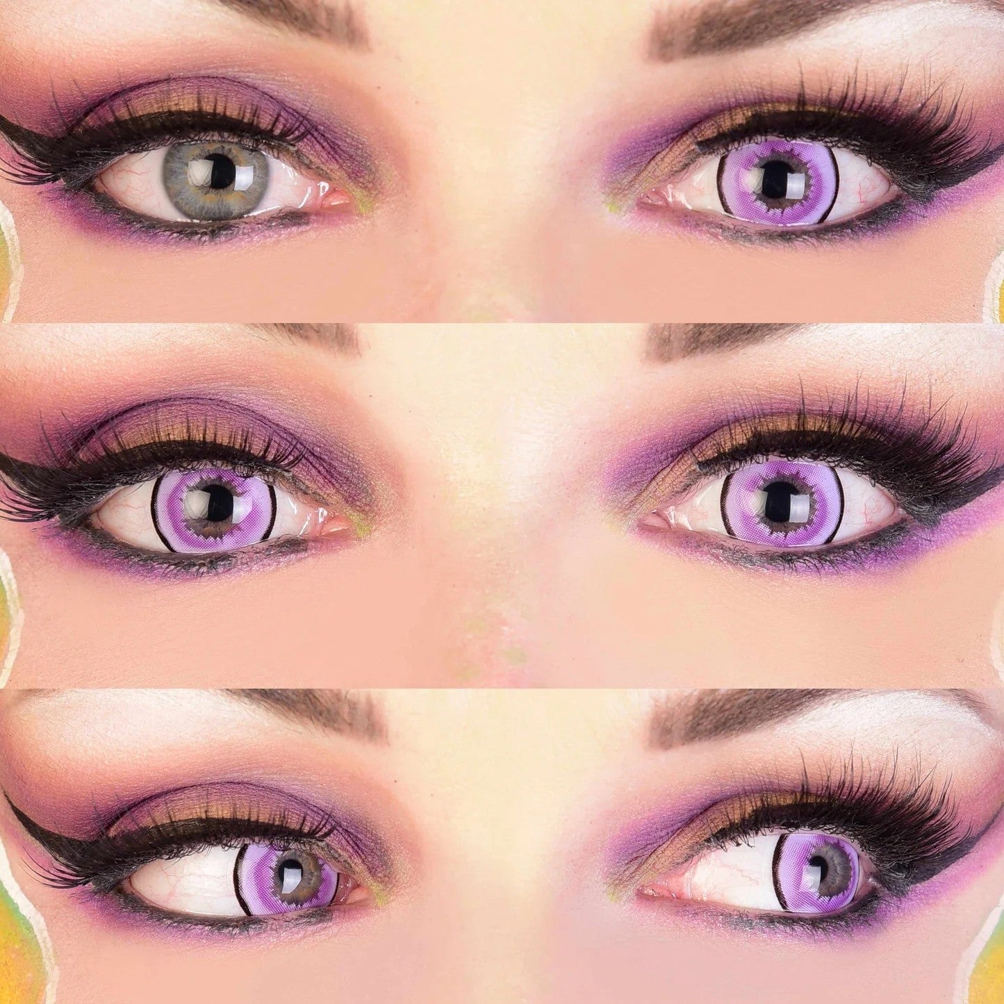 Collage of eyes with Succubus contact lenses and makeup