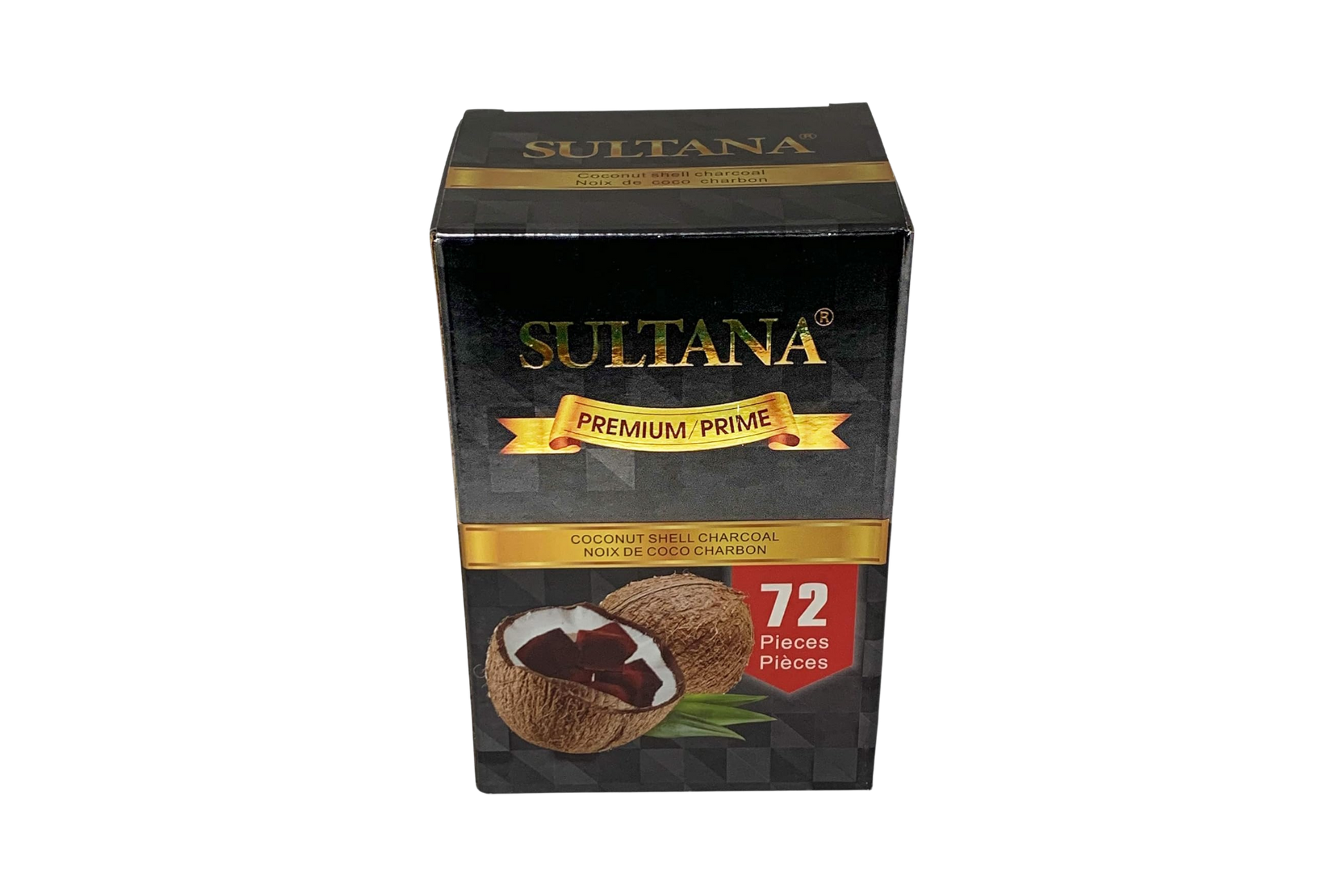 Sultana coconut shell charcoal packaging on a white background