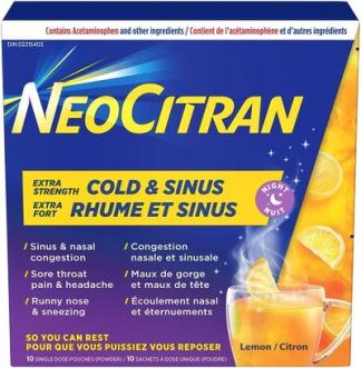Neocitran Night - Extra Strength Cold & Sinus Lemon Pouches (10)